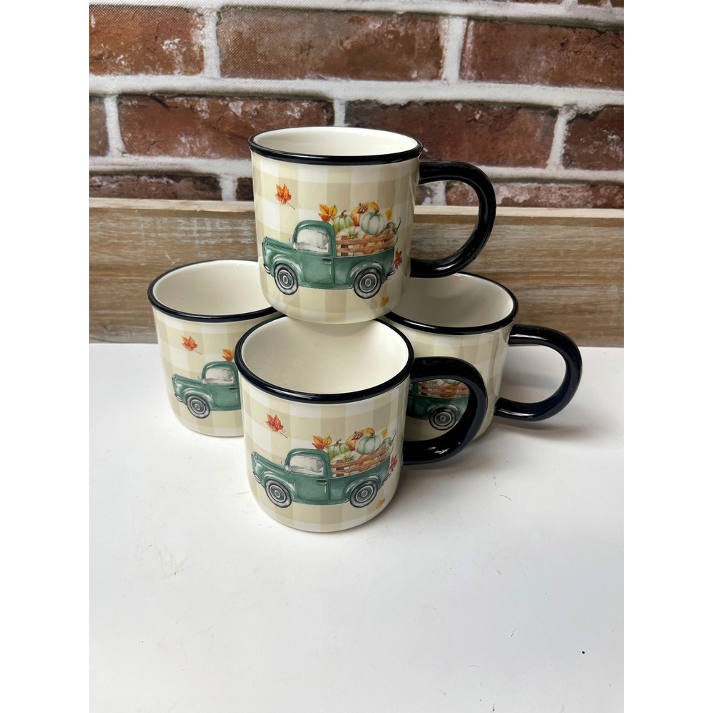 Robert Stanley Mug Set Checkered Truck Pumpkin Fall Harvest 4 Pack